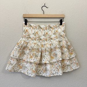 EN SAISON Eyelet Layered Ruffled Mini Skirt / Opposites Skirt Yellow Floral